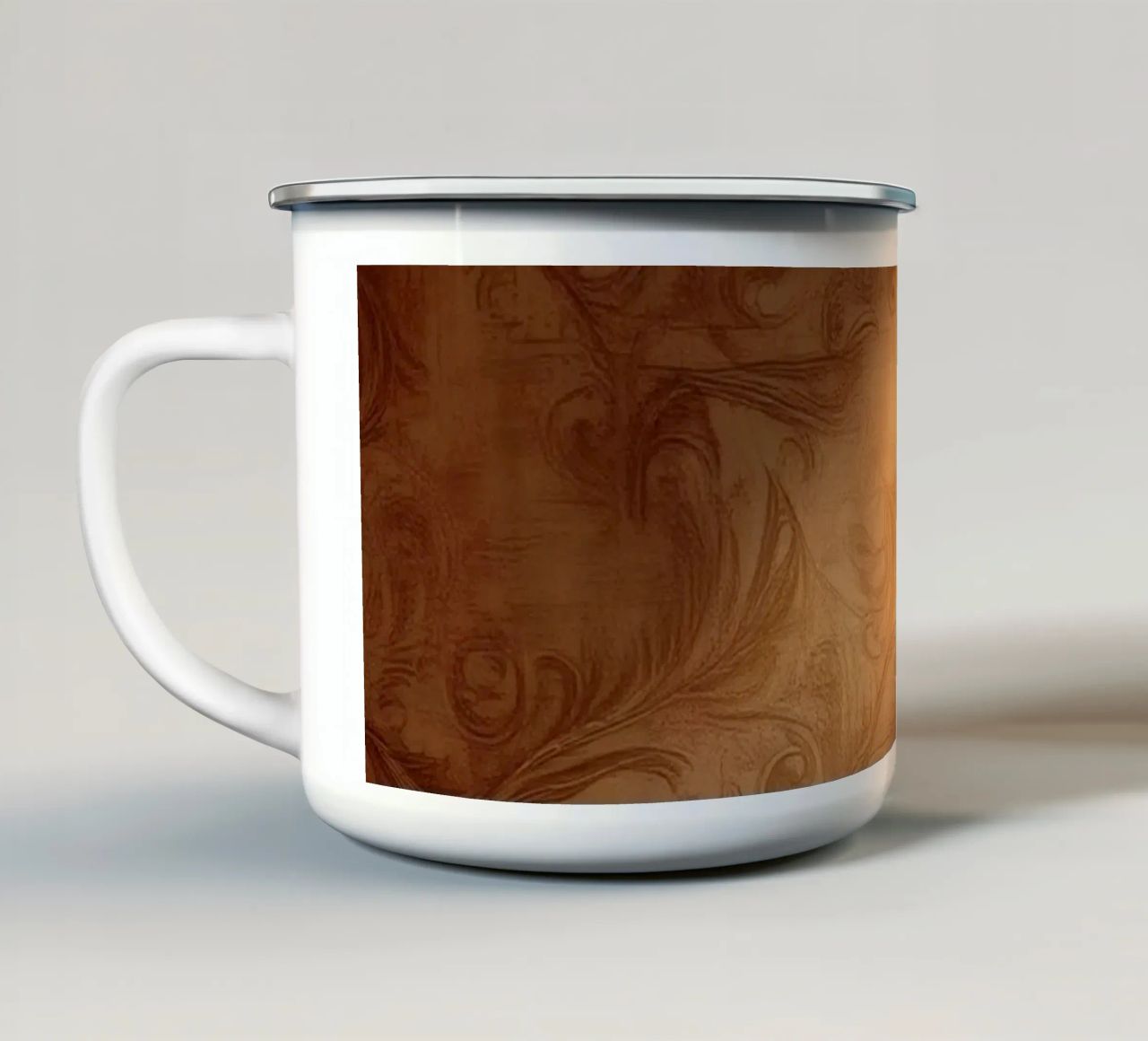 Design mural abstrait élégant avec des tons chauds et une lumière douce mug en émail de DesignDoodle