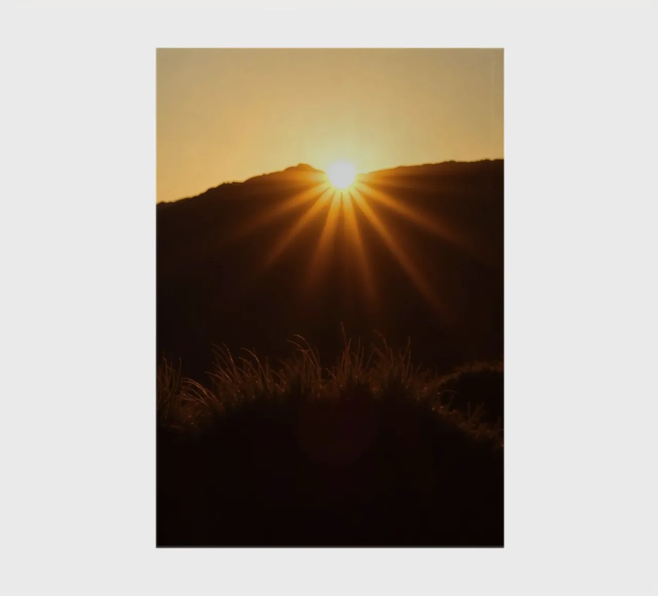 Vibrant sunset casting rays over hillside notebook by DesignDoodle