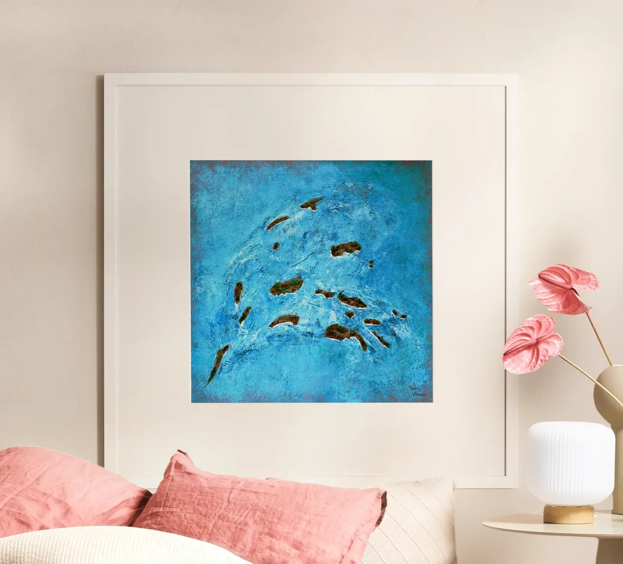 LIBRE COMME UN OISEAU poster avec cadre en bois de Thierry Vobmann Abstract painting