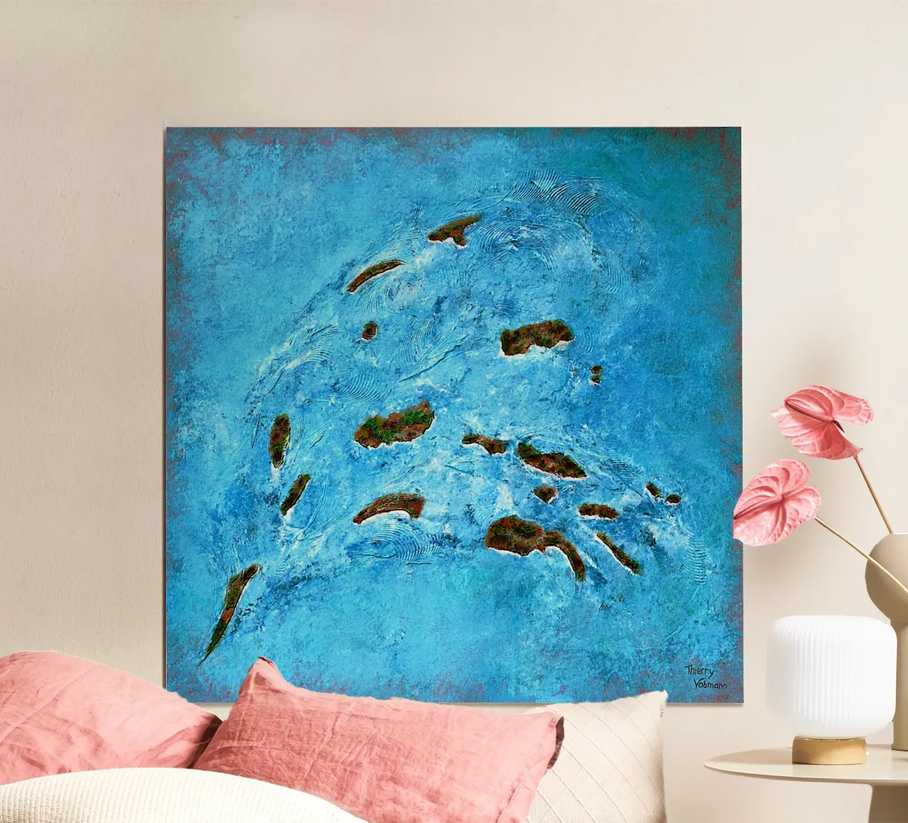 LIBRE COMME UN OISEAU poster avec cadre en bois de Thierry Vobmann Abstract painting