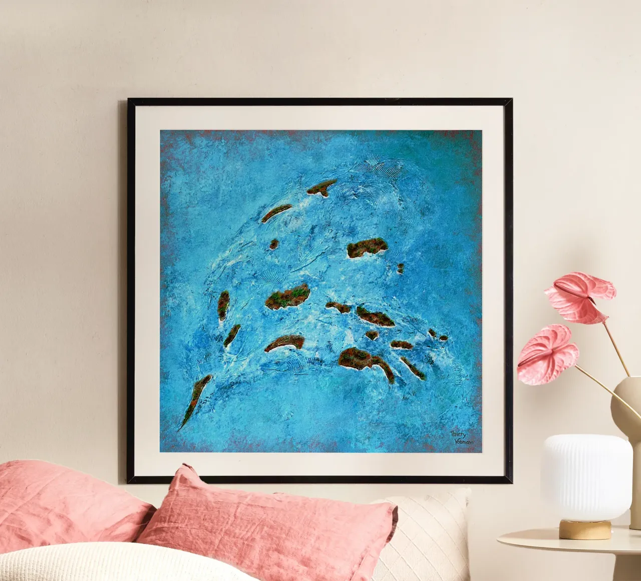 LIBRE COMME UN OISEAU poster avec cadre en bois de Thierry Vobmann Abstract painting