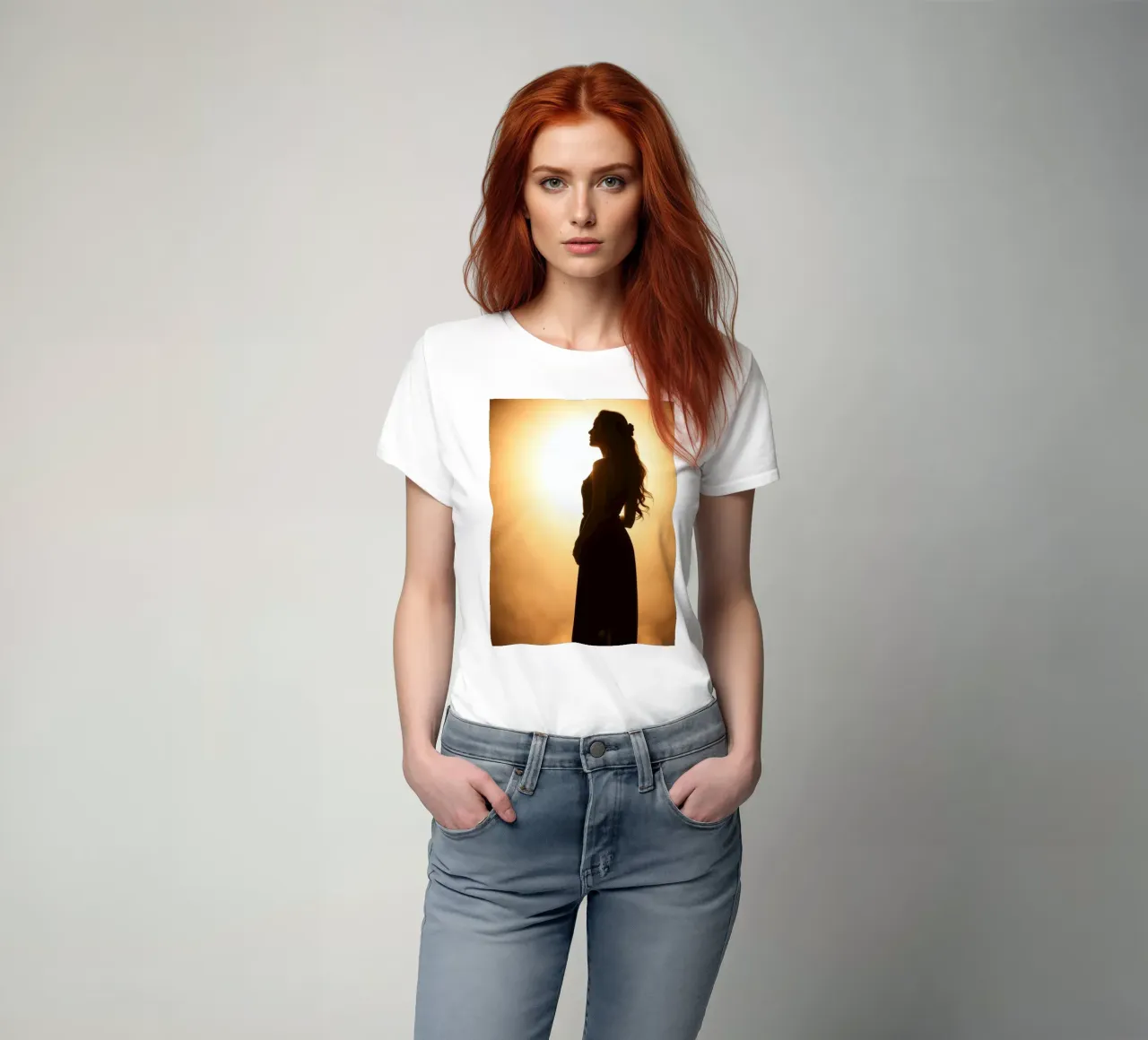 Silhouette élégante d'une femme dans une robe fluide t-shirt de DesignDoodle
