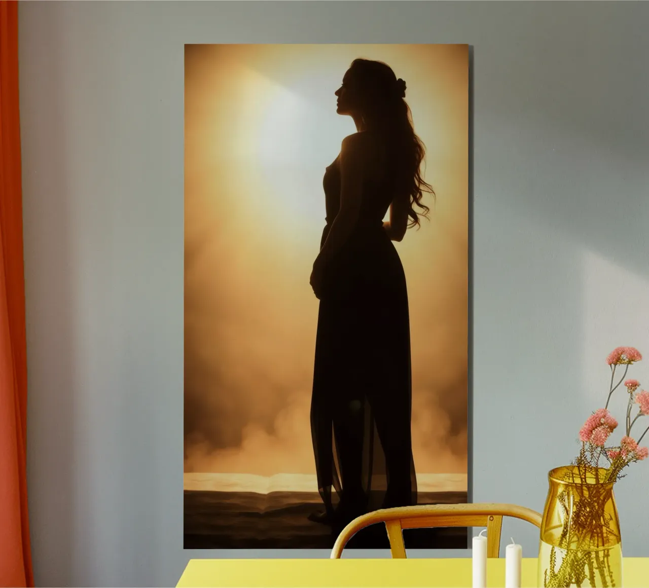 Elegante silhouette di donna in abito fluente alluminio dibond da DesignDoodle