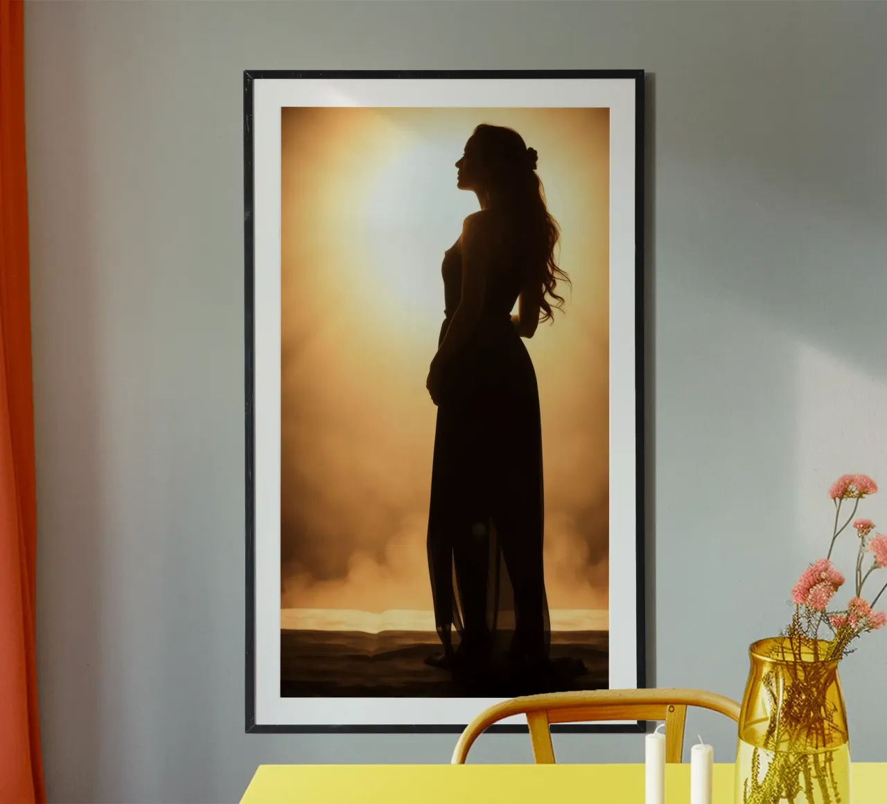 Silhouette élégante d'une femme dans une robe fluide hahnemühle de DesignDoodle