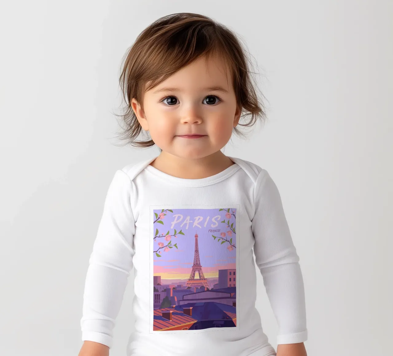 Paris, France long-sleeve baby romper by Wanderlust Vibes