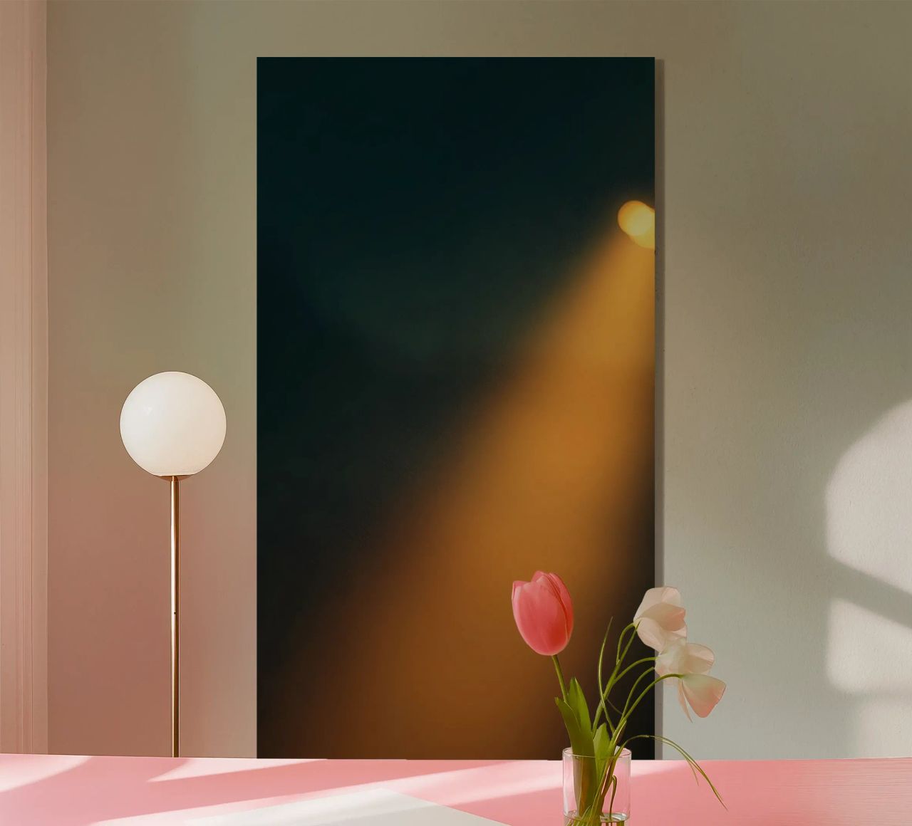 Explore warm light beams illuminating the abstract backgroun plexiglass da DesignDoodle