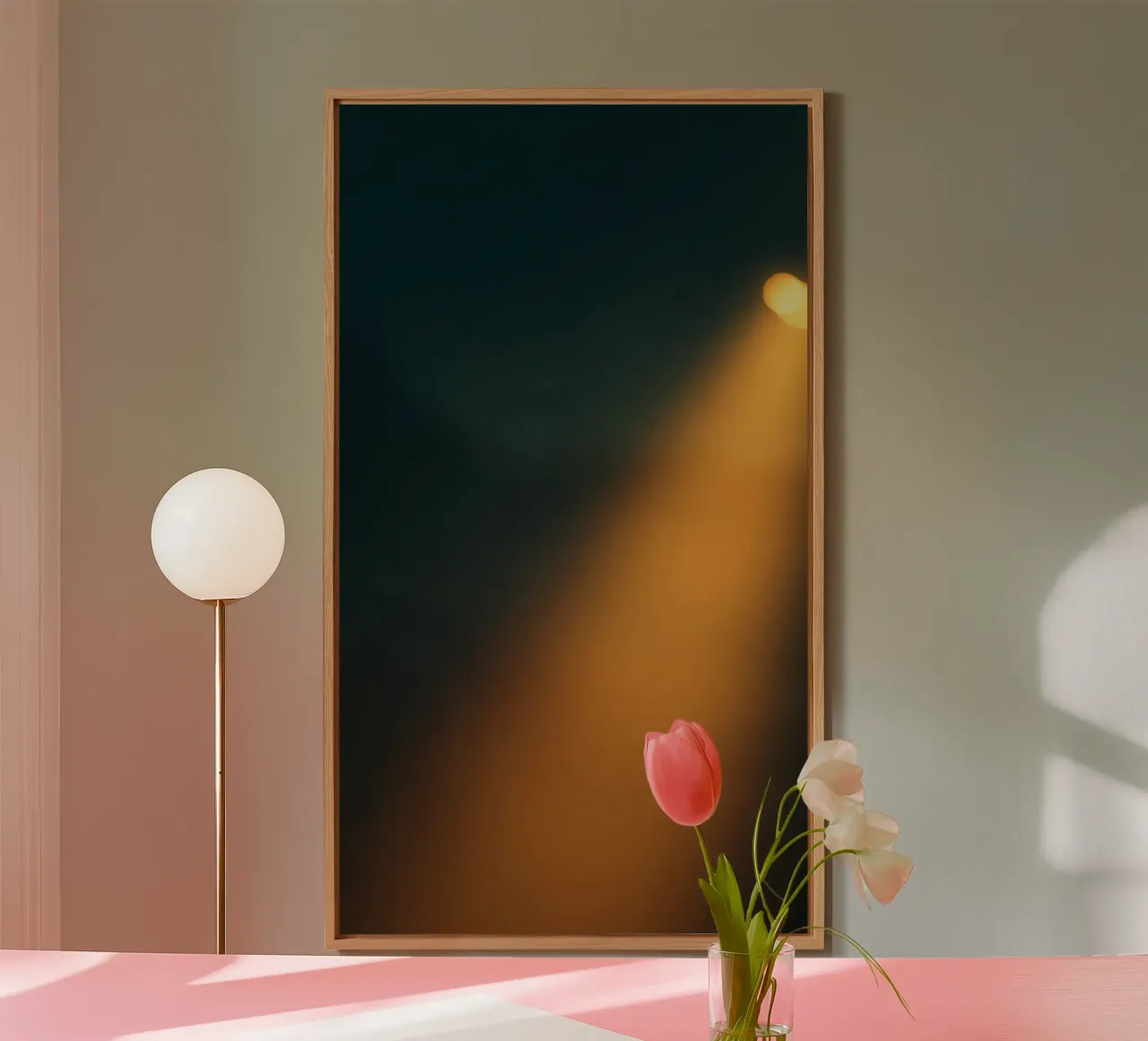 Explore warm light beams illuminating the abstract backgroun alluminio dibond da DesignDoodle