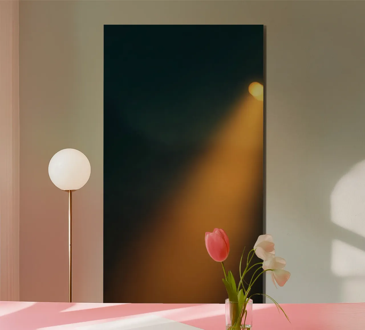 Explore warm light beams illuminating the abstract backgroun alluminio dibond da DesignDoodle