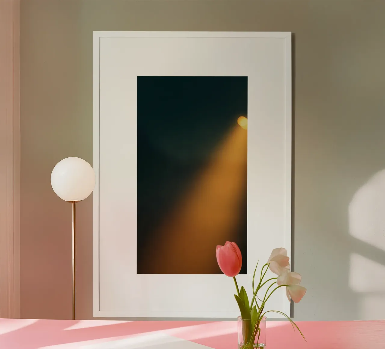 Explore warm light beams illuminating the abstract backgroun poster de DesignDoodle