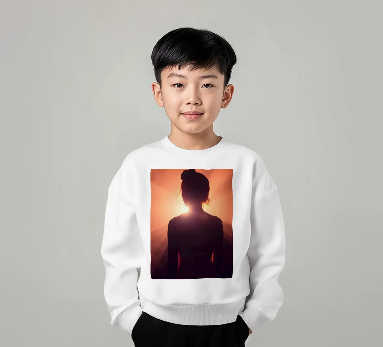 Silueta de una mujer sobre un fondo abstracto claro sudadera para niño de DesignDoodle