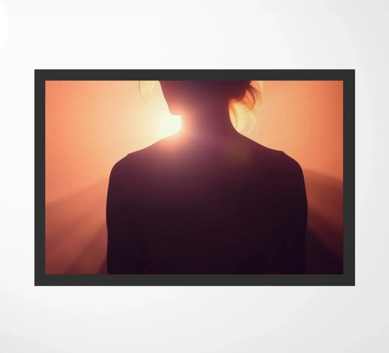 Silhouette d'une femme sur un fond lumineux abstrait paillasson de DesignDoodle