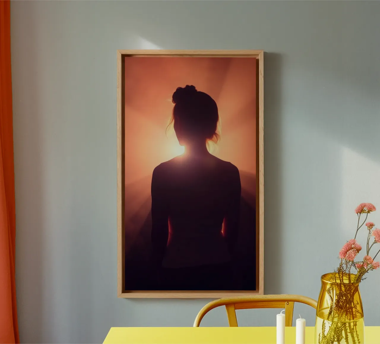 Silhouette of a woman against an abstract light background canvas by DesignDoodle