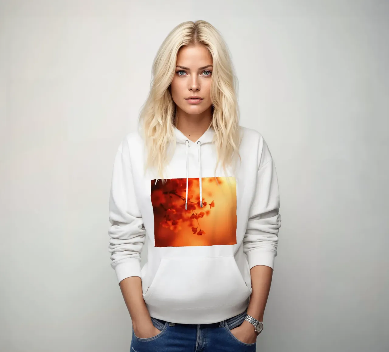 sfondo floreale arancione con soft focus felpa con cappuccio da DesignDoodle