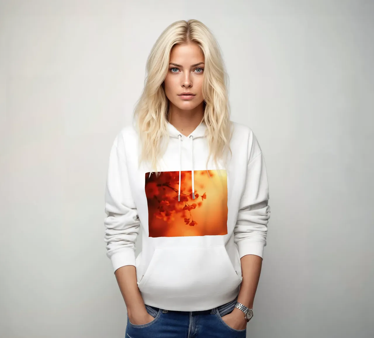 sfondo floreale arancione con soft focus felpa con cappuccio da DesignDoodle