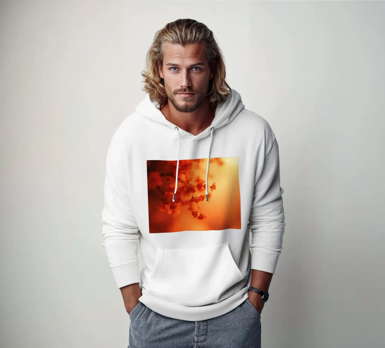 sfondo floreale arancione con soft focus felpa con cappuccio da DesignDoodle