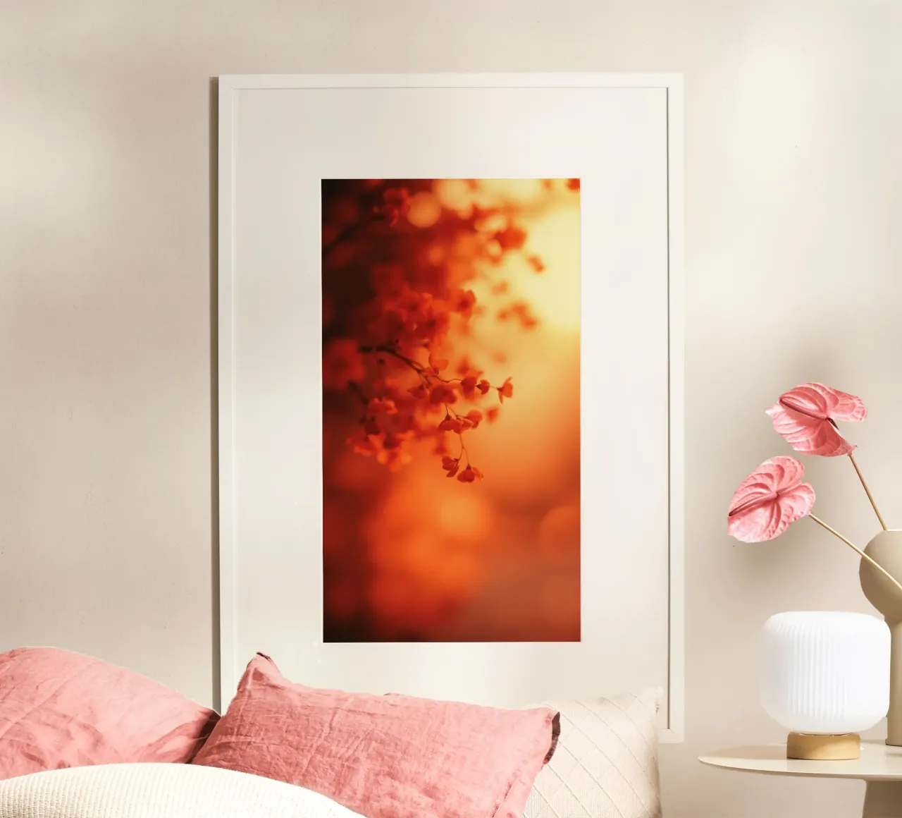 orangefarbener floraler Hintergrund mit Weichzeichner Poster von DesignDoodle
