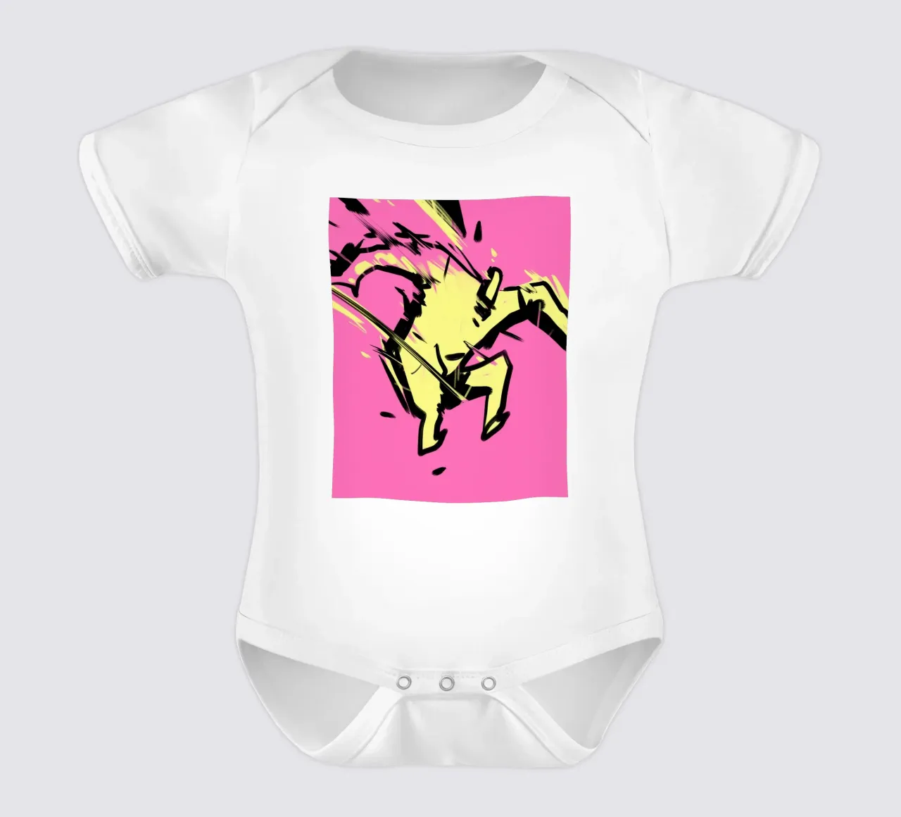 Jumping short-sleeve baby romper by Johannes Lott Illustration