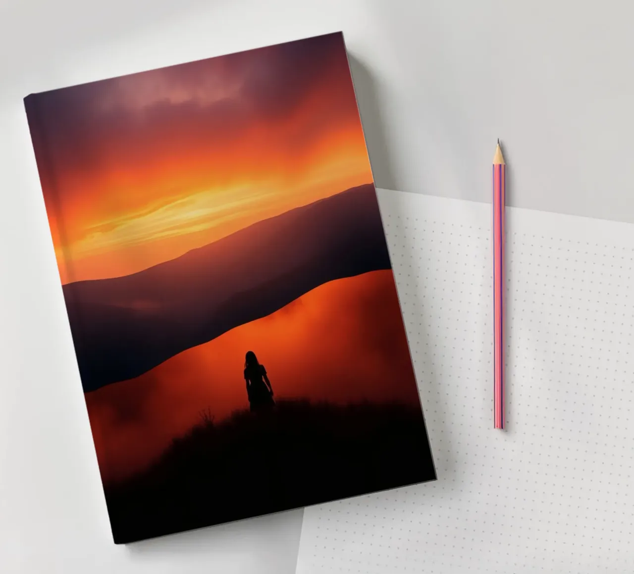 Stunning sunset view with silhouette of a person in hill notebook by DesignDoodle