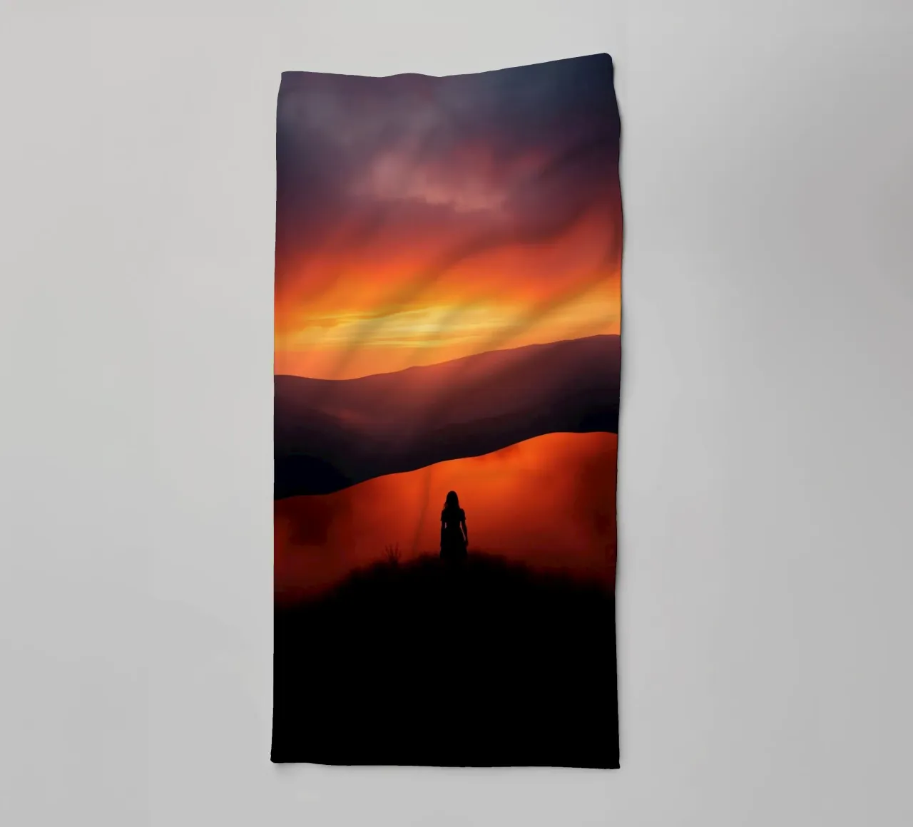 Stunning sunset view with silhouette of a person in hill towel by DesignDoodle