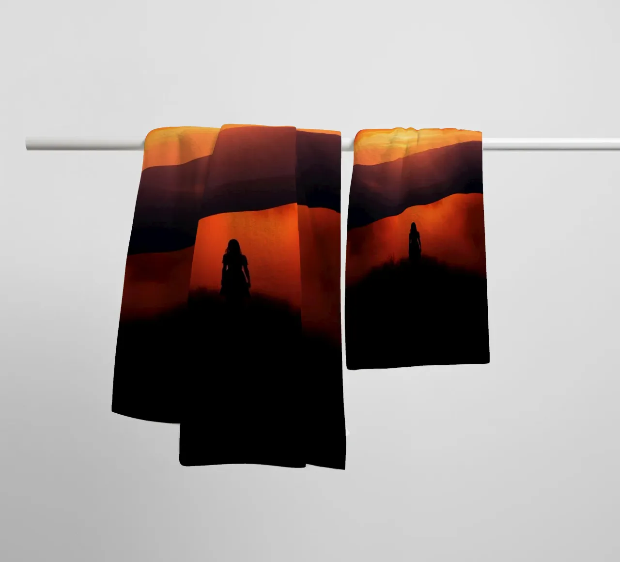 Stunning sunset view with silhouette of a person in hill towel by DesignDoodle