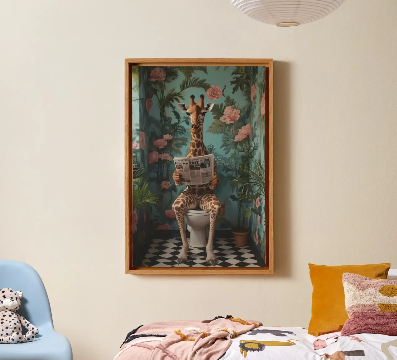 Giraffa nel water tela con Cornice a cassetta da Betty Shops