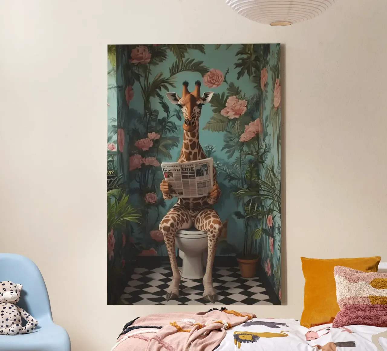 Giraffa nel water tela con Cornice a cassetta da Betty Shops