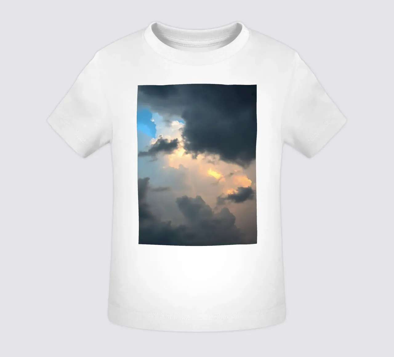 Dramatic cloud formations with hints of blue sky baby t-shirt by DesignDoodle