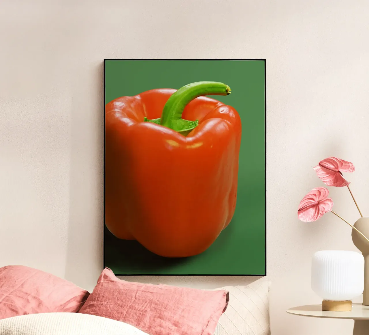 Pimiento y fondo verde metacrilato de Little Dean