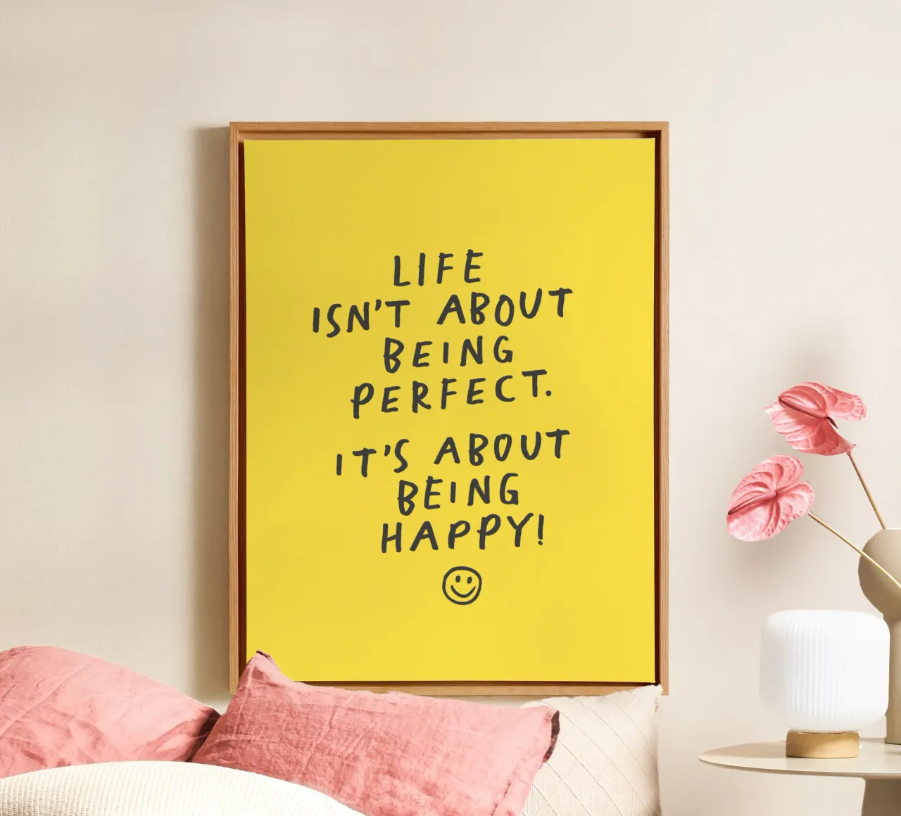 Life Isn't About Being Perfect It's About Being Happy canvas with Floater frame by THE MOTIVATED TYPE