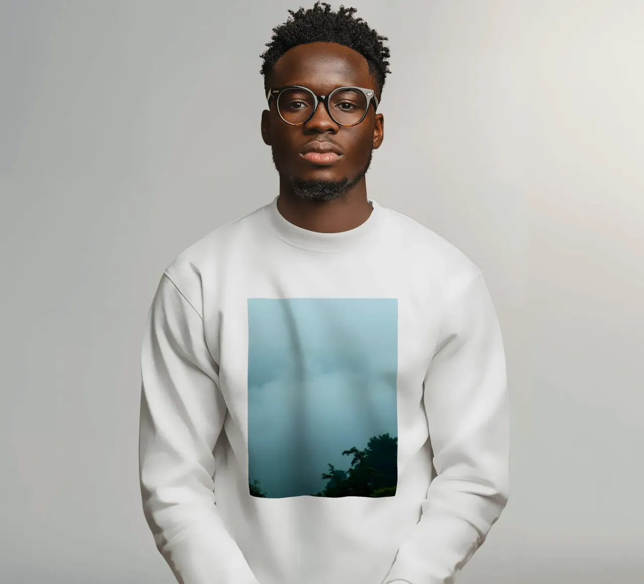 Foggy landscape with trees, creating calming atmosphere sweatshirt by DesignDoodle