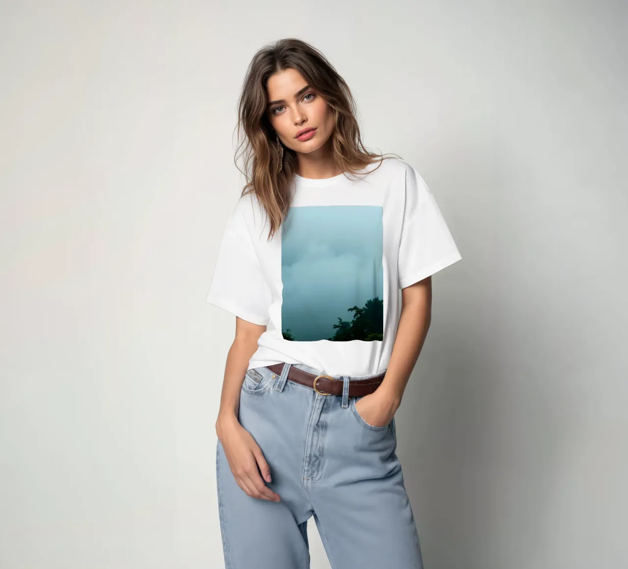 Foggy landscape with trees, creating calming atmosphere t-shirt by DesignDoodle