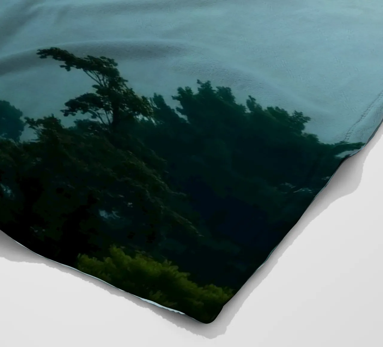 Foggy landscape with trees, creating calming atmosphere fleece blanket by DesignDoodle