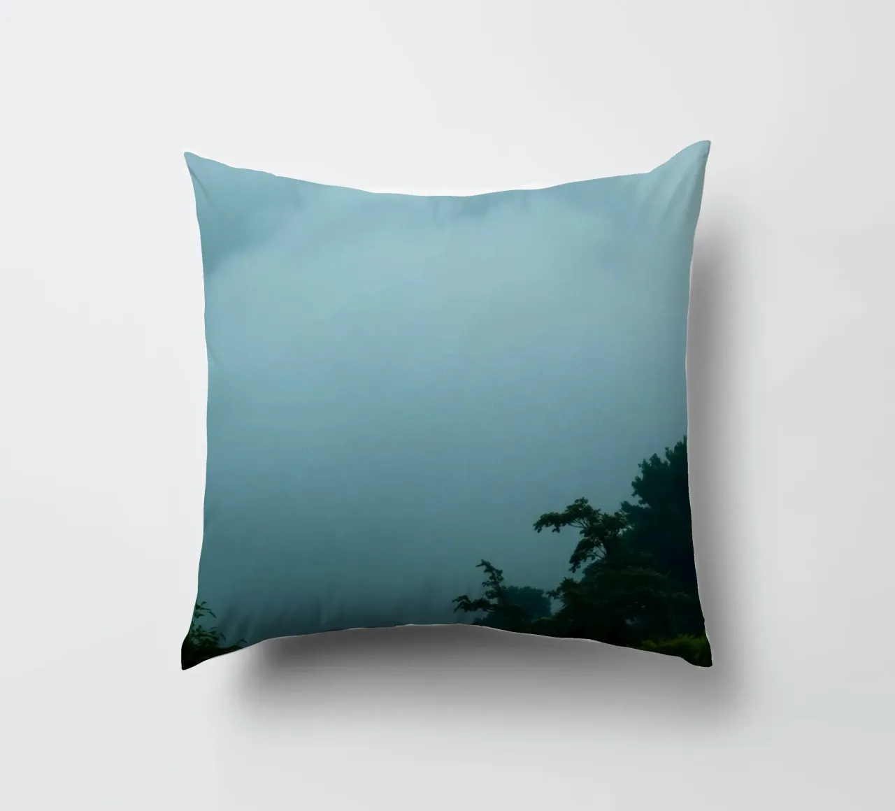 Paesaggio nebbioso con alberi, che crea un'atmosfera rilassante cuscino da DesignDoodle