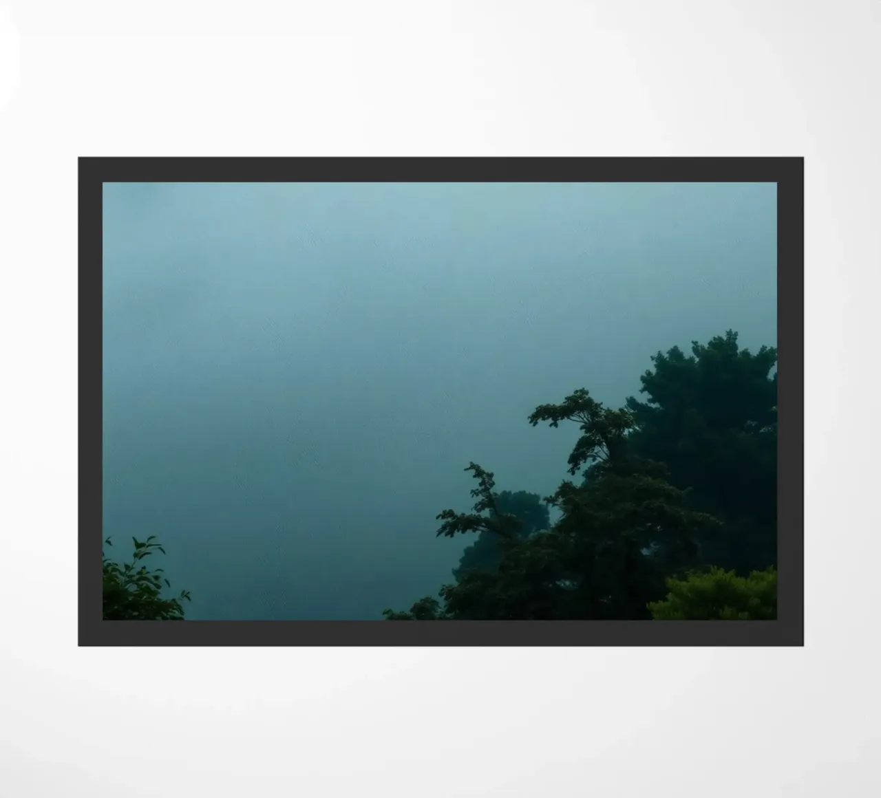 Foggy landscape with trees, creating calming atmosphere doormat by DesignDoodle