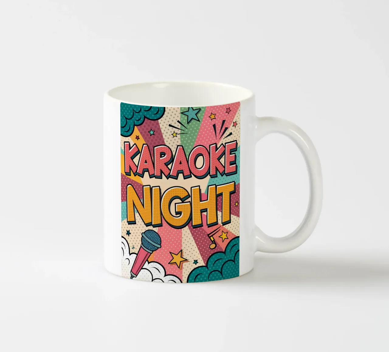 Design pop art per una serata karaoke retrò tazza in ceramica da Jester Krew Art