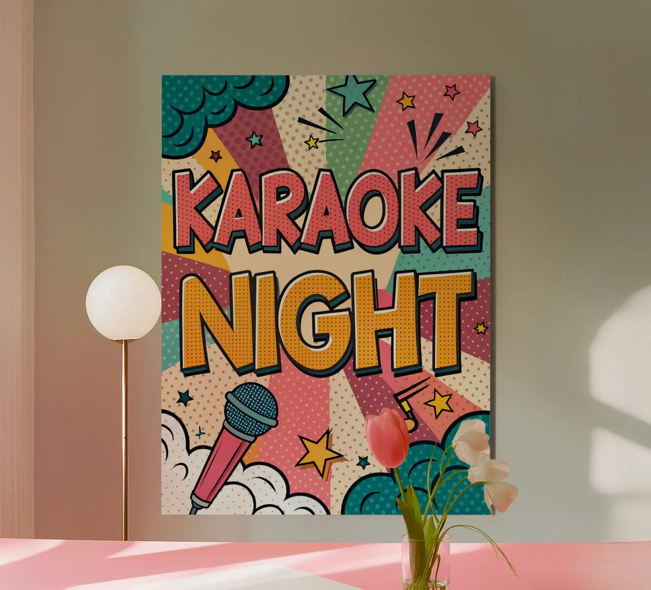 Design pop art per una serata karaoke retrò alluminio dibond da Jester Krew Art