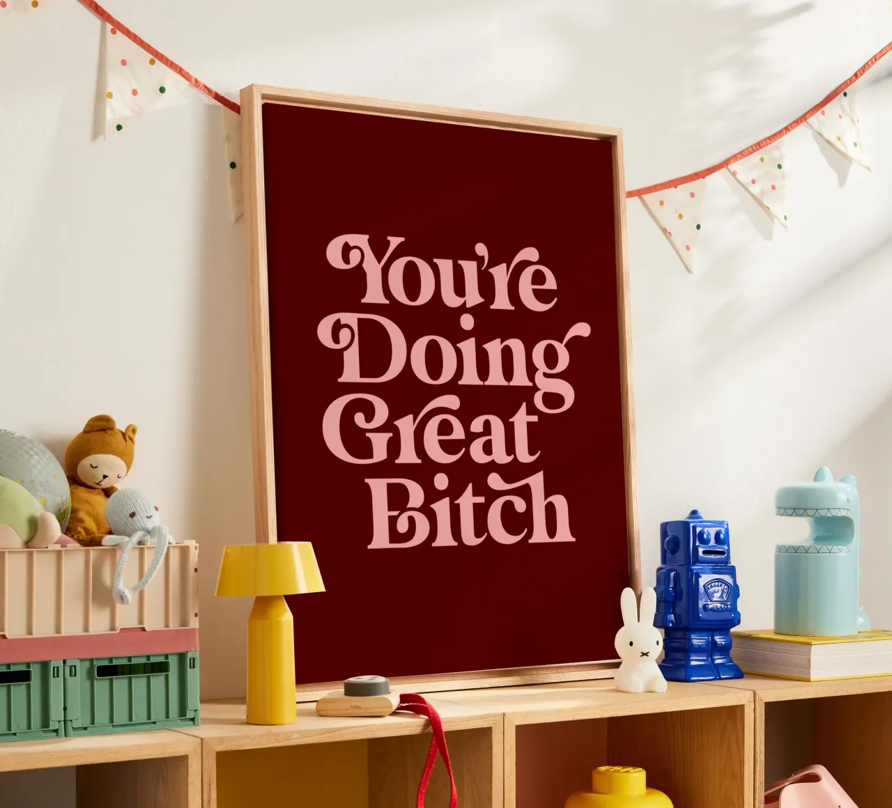 You're Doing Great Bitch Sassy Typography Print Design tela con Cornice a cassetta da THE MOTIVATED TYPE