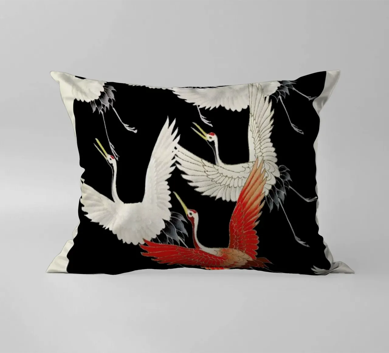Furisode with a Myriad of Flying Cranes cuscino da Vintage by JUNIQE