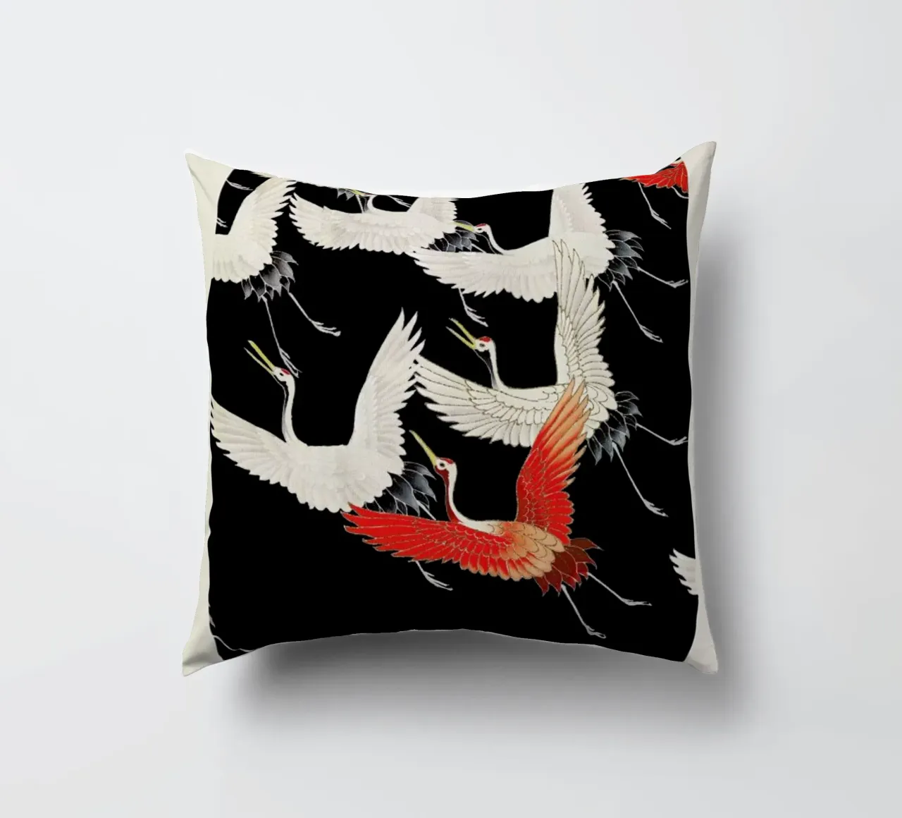 Furisode with a Myriad of Flying Cranes cuscino da Vintage by JUNIQE