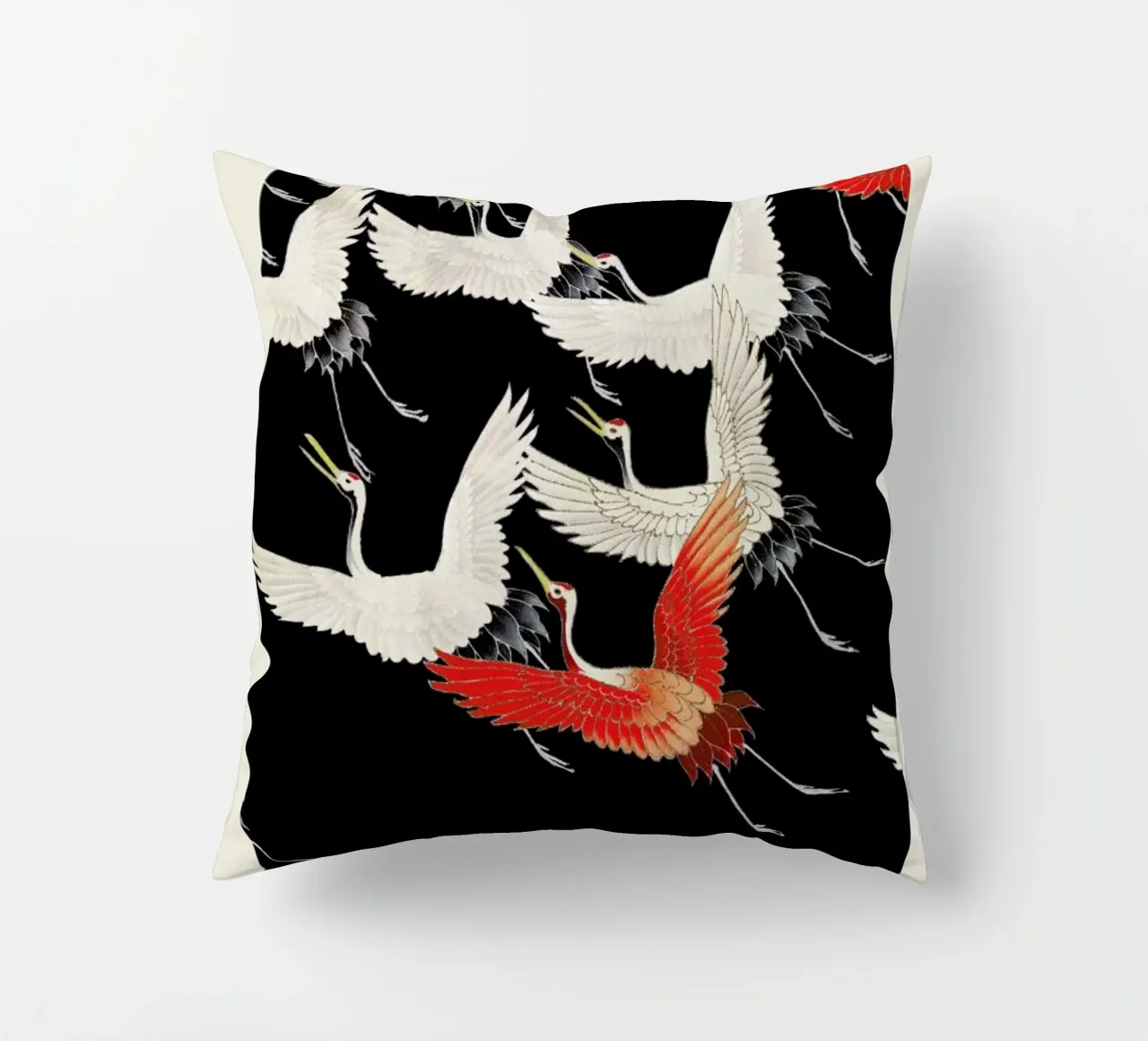 Furisode with a Myriad of Flying Cranes cuscino da Vintage by JUNIQE