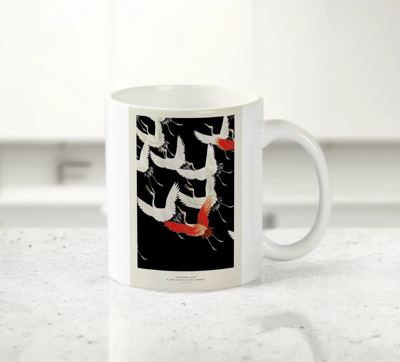 Furisode with a Myriad of Flying Cranes Keramik Tasse von Vintage by JUNIQE