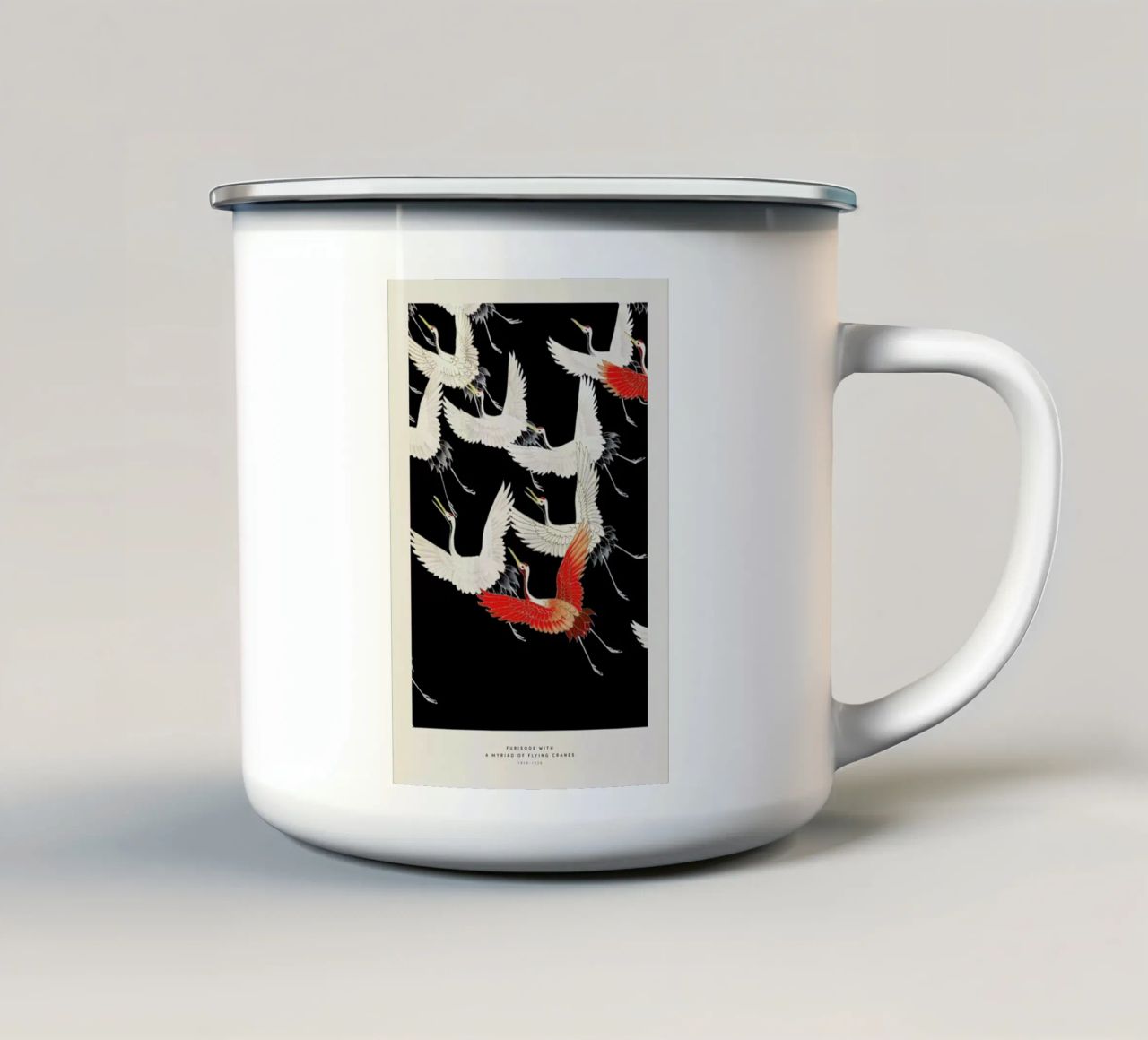 Furisode with a Myriad of Flying Cranes tazza in smalto da Vintage by JUNIQE