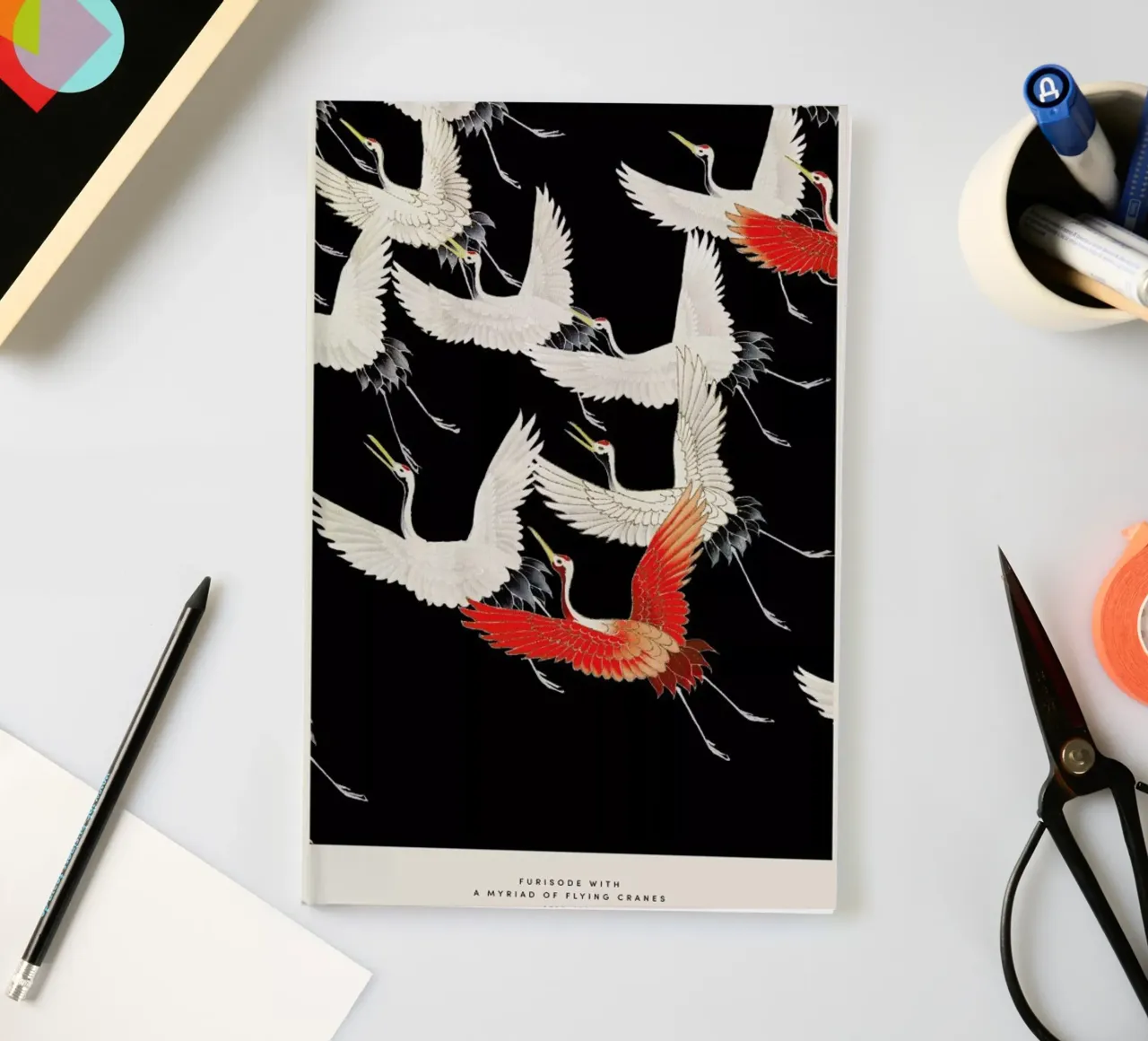 Furisode with a Myriad of Flying Cranes notebook by Vintage by JUNIQE