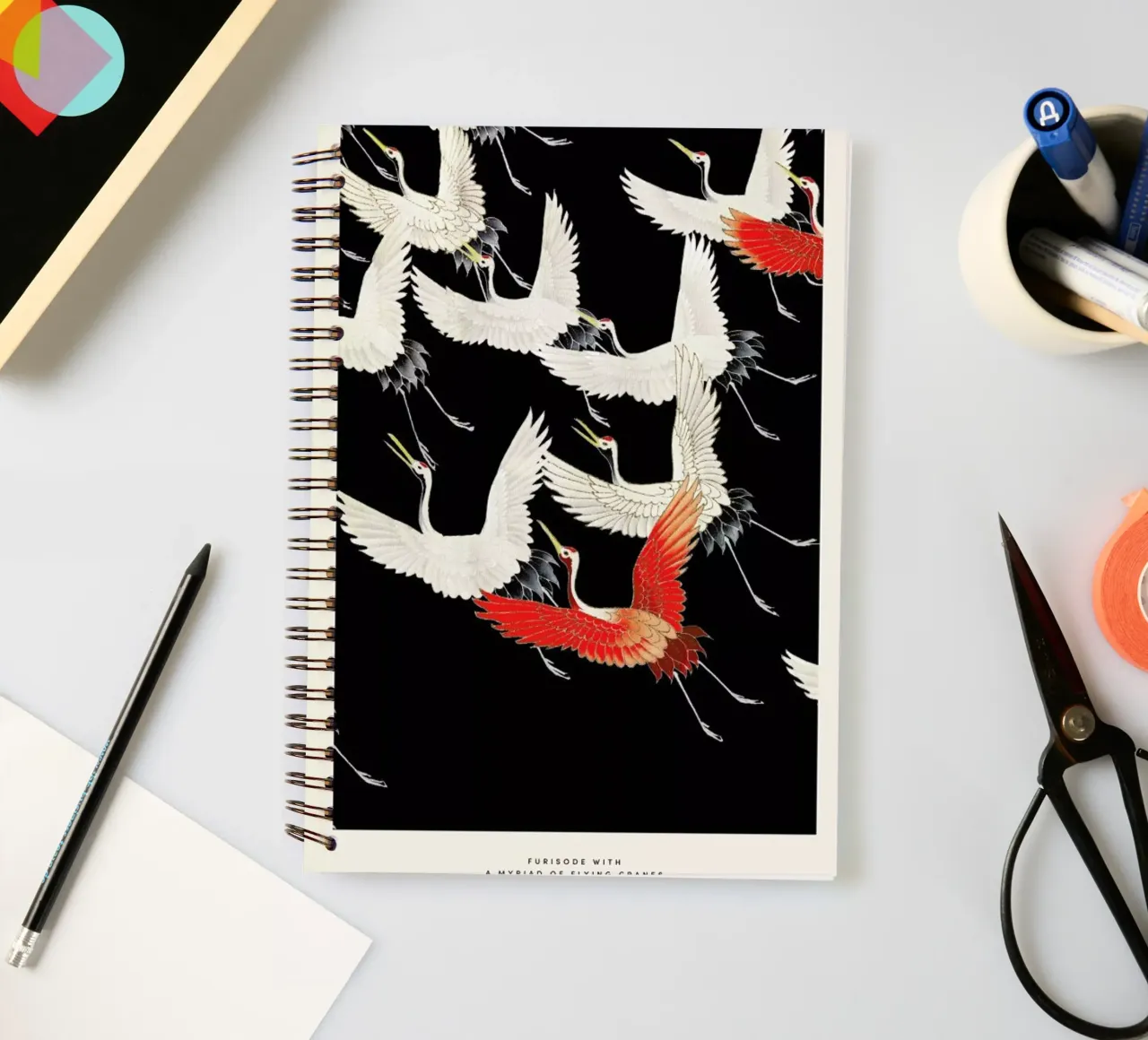 Furisode with a Myriad of Flying Cranes spiral notebook by Vintage by JUNIQE