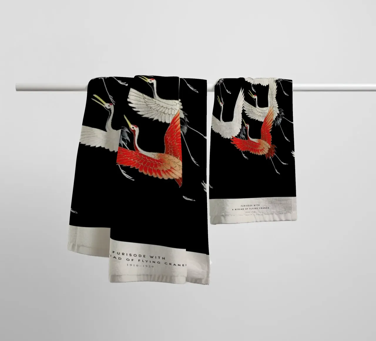 Furisode with a Myriad of Flying Cranes asciugamano da bagno da Vintage by JUNIQE