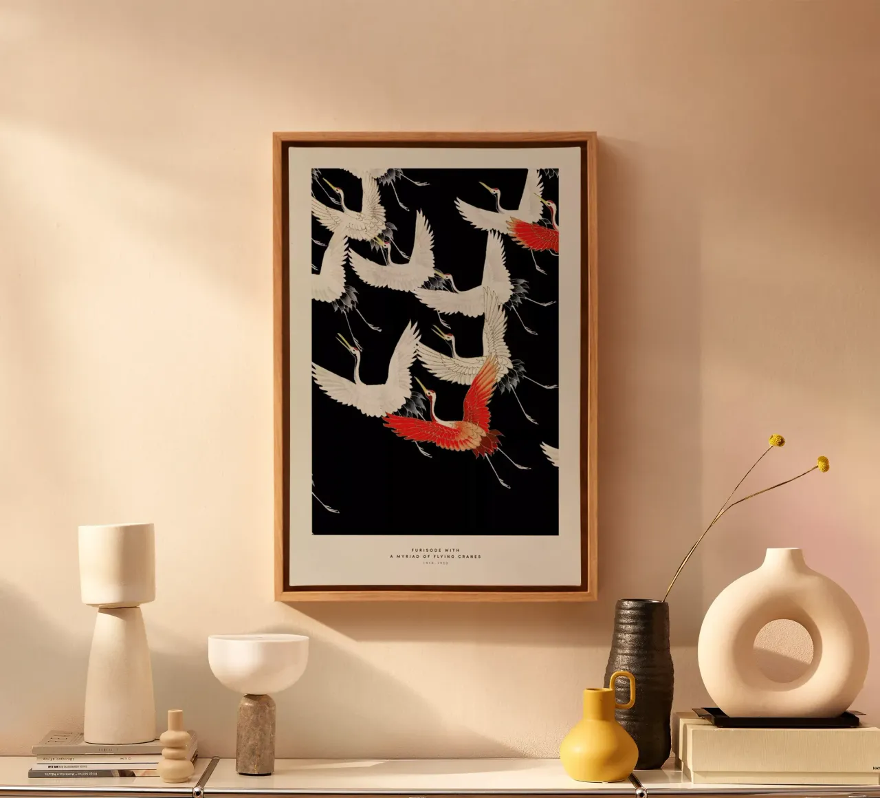 Furisode with a Myriad of Flying Cranes canvas by Vintage by JUNIQE