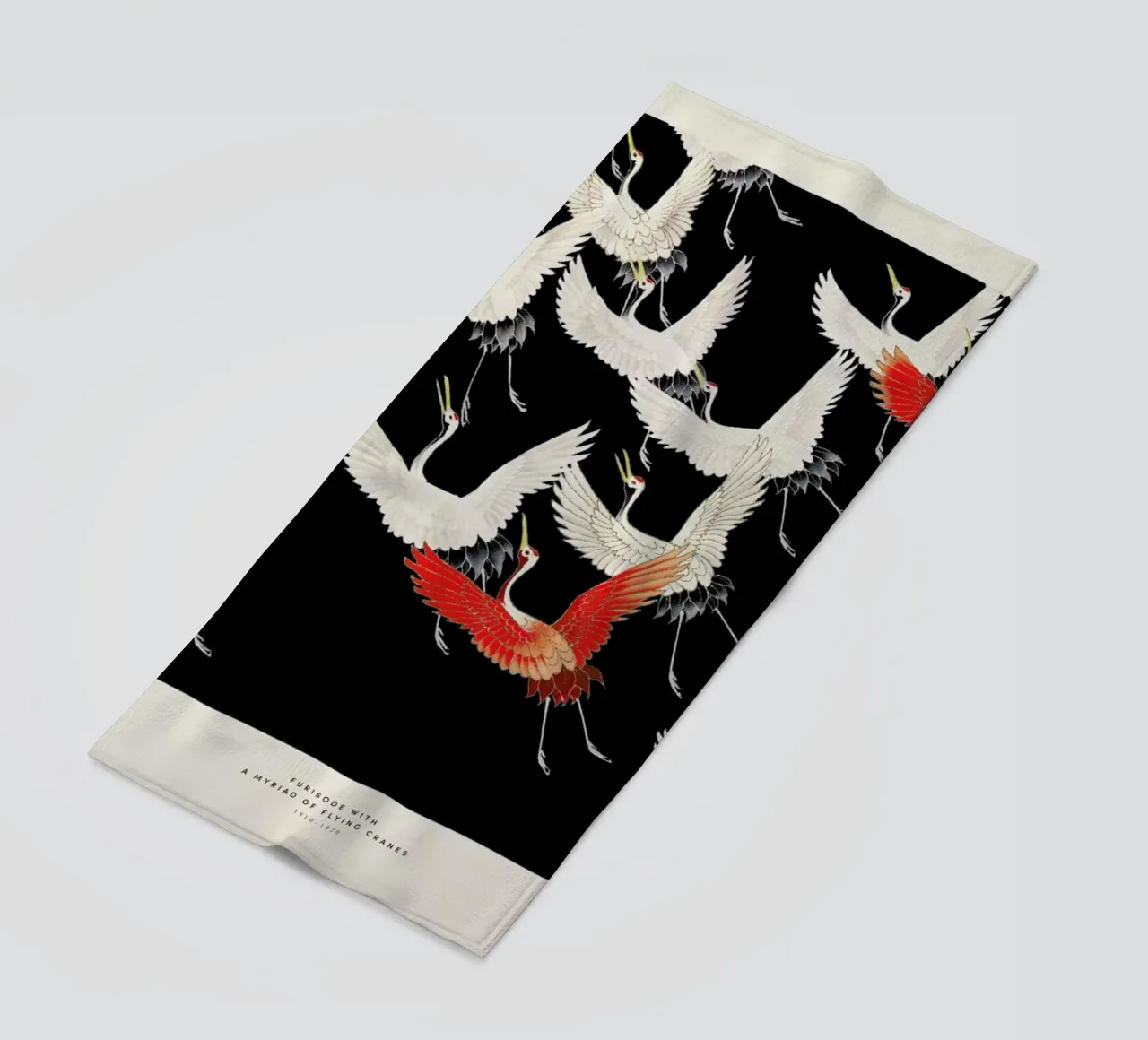Furisode with a Myriad of Flying Cranes telo mare da Vintage by JUNIQE