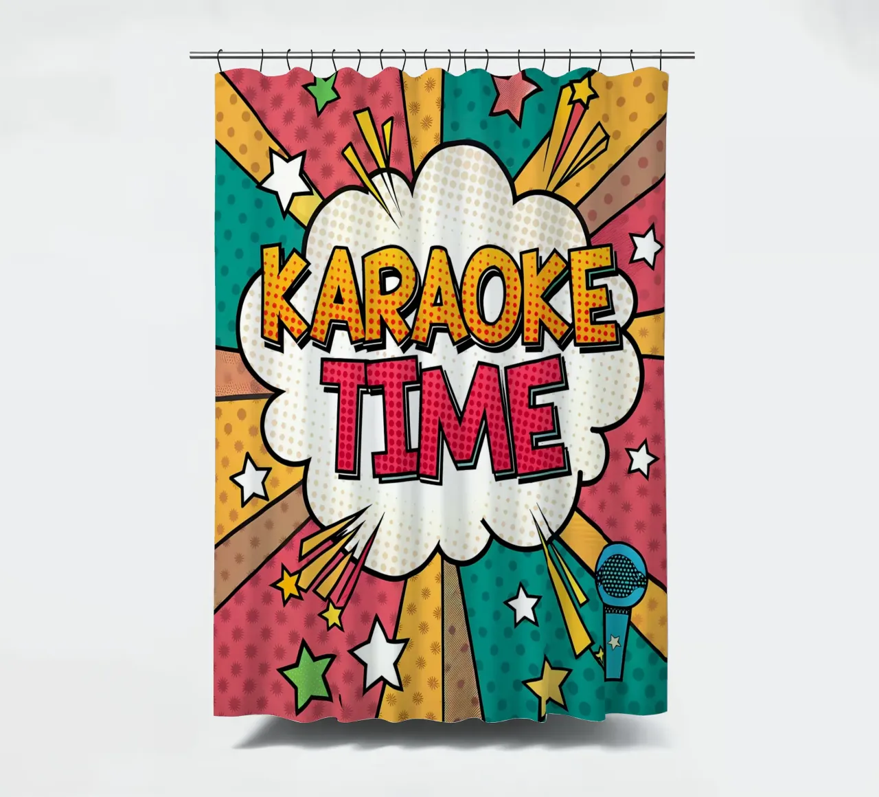 Karaoke Time in stile fumetto retrò tenda da doccia da Jester Krew Art