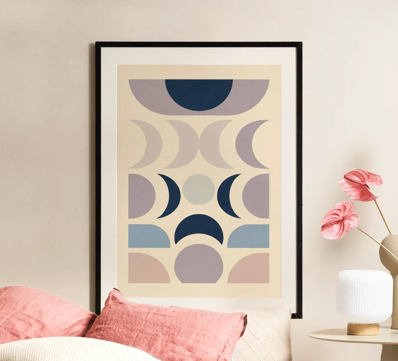 Geometric Lunar Cycles poster con telaio in legno da Mosaic Dialogue