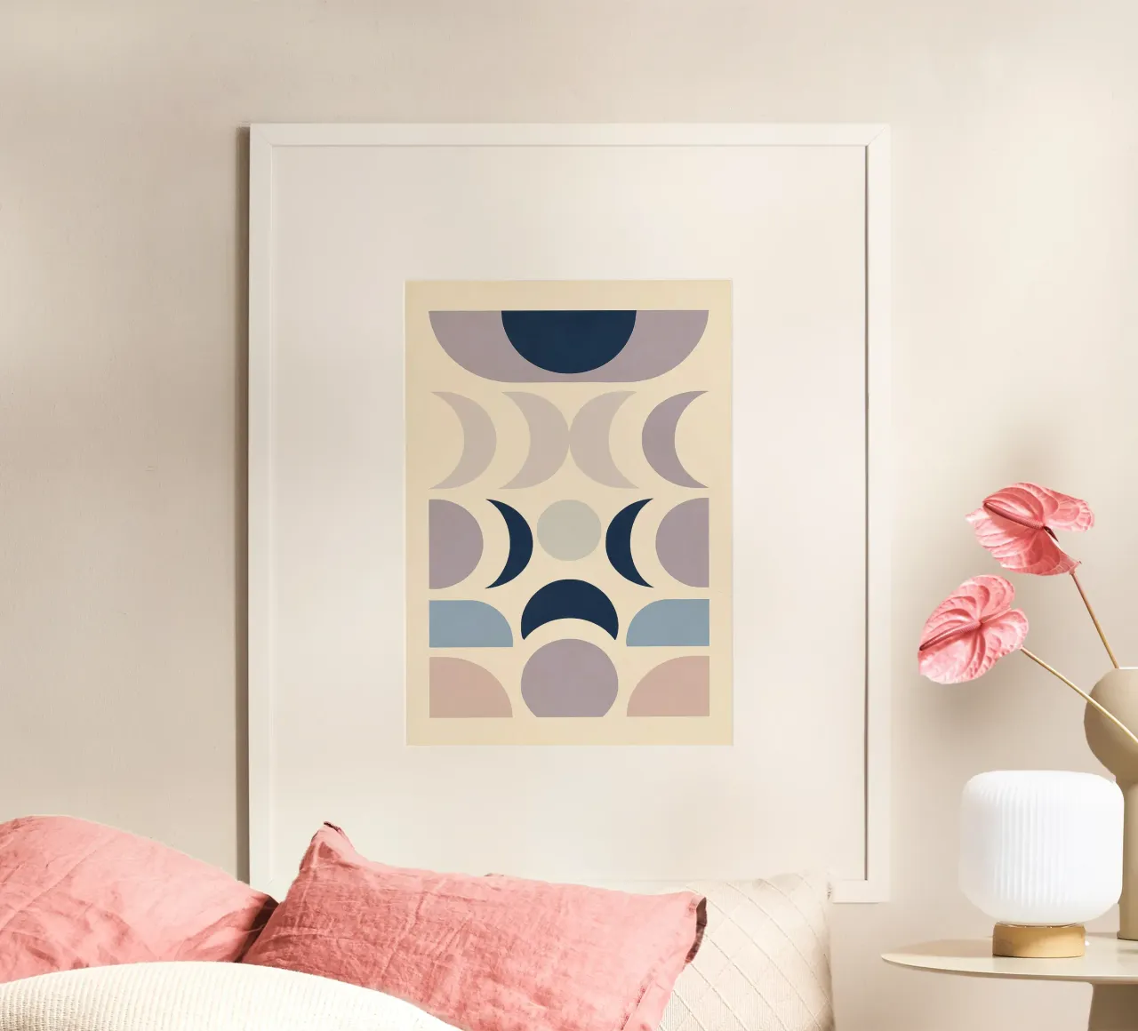 Geometric Lunar Cycles poster con telaio in legno da Mosaic Dialogue